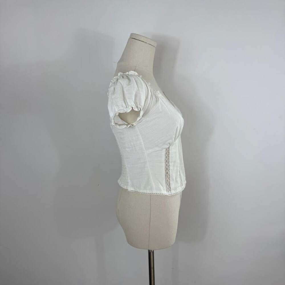 Heartloom White Lace-Trim Corset Top | Puff Sleeve Smocked Back | Womens Size XS - Picture 2 of 6